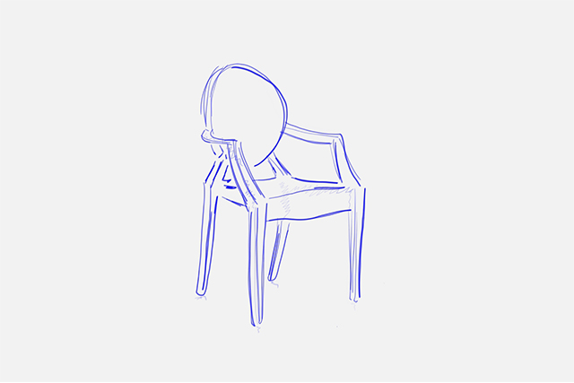 Philippe Starck Ghost chair sketch by Mario Alessiani